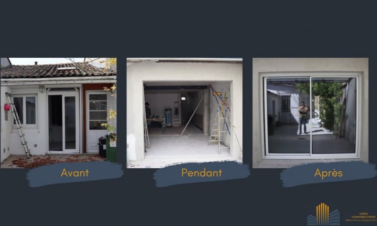 Rénovation échoppe Bordelaise : Réalisation d'une ouverture dans un mur porteur + fourniture et pose baie vitrée